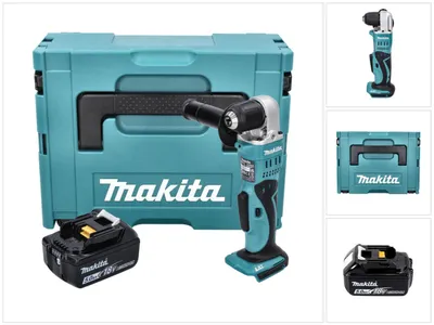 Obrázek produktu pro Akumulátorová úhlová vrtačka Makita DDA 351 T1J 18 V 13,5 Nm + 1x akumulátor 5,0 Ah + Makpac - bez nabíječky