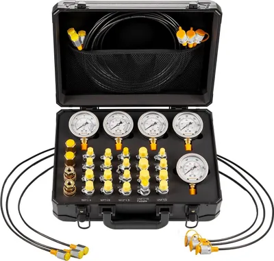 Immagine prodotto di Kit per prove di pressione idraulica, 10/60/160/400/600 bar (150/900/2300/6000/9000 PSI), kit manometro idraulico 5 manometri 20 raccordi 4 raccordi a sgancio rapido 3 tubi flessibili per escavatori Macchine edili