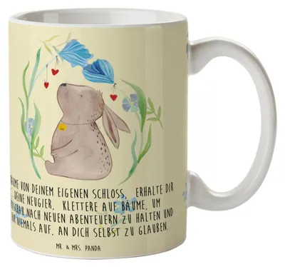 Produktbild von Mr. & Mrs. Panda Kaffeetasse Hase Blume - Blumig - Geschenk, Kaffeebecher, Trinkbecher, Taufgeschenk, haferl, Ostergeschenke Kinder, Schwangerschaft, Kaninchen, Taufe