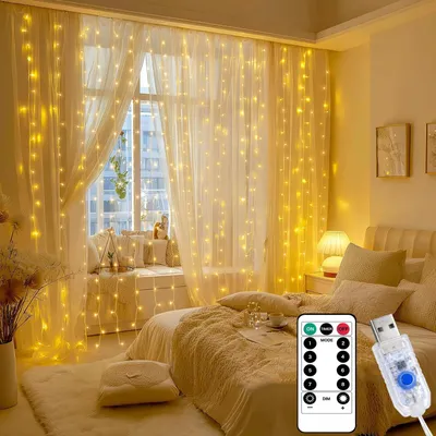 LED-Lichtvorhang 2x2 m, 200 warmweiße LEDs, USB, Fernbedienung