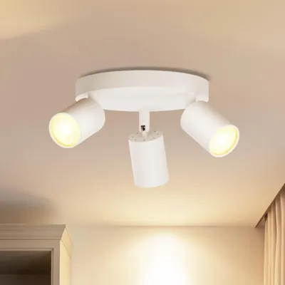 Immagine prodotto di LVWIT, plafoniera LED a 3 luci, rotonda, orientabile, lampada da soffitto bianca, faretto girevole, design moderno, ideale per soggiorno e cucina (senza lampadine)