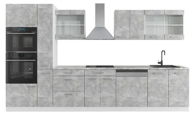Obrázok produktu pre Kuchyňa  Vicco R-Line Betón/Biela 350 cm s vysokou skrinkou, s pracovnou doskou, Model 37647