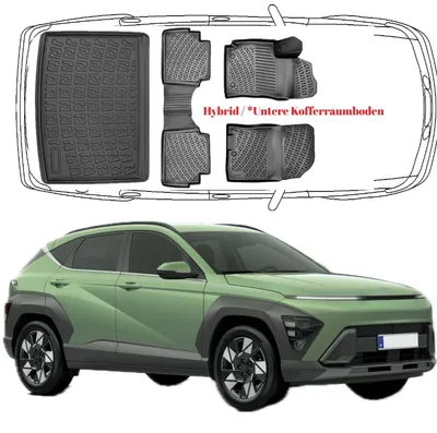 Produktbild von 3D Auto Fußmatten & Untere Kofferraumwanne Set Kompatibel mit Hyundai Kona 2.Gen Hybrid ab 2023