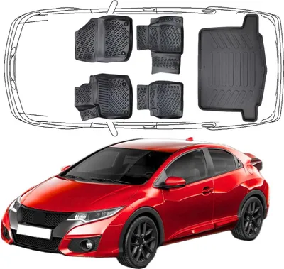 Produktbild von 3D Auto Fußmatten & Kofferraumwanne Set Kompatibel mit Honda Civic 9.Gen 2011 - 2016