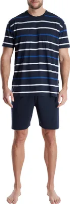 Image de GÖTZBURG Pyjama homme - Coton, col rond, rayures, court bleu/blanc M