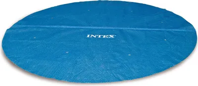 A blue solar pool cover is shown on a white background.