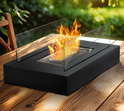 Produktbild von Flammtal [Das Original] Bioethanol Tischkamin XL 35 cm [3h Brenndauer] – Tischfeuer für Indoor & Outdoor – Mit verstellbarer Flamme – Ethanolkamin, KI-generiertes Bild