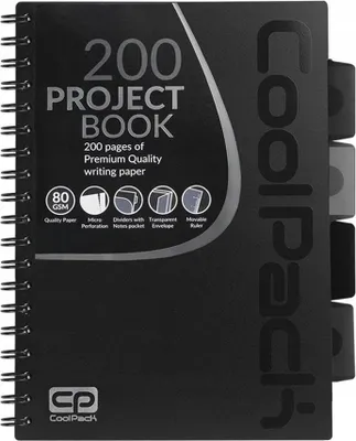 Produktbild von CoolPack Spiralnotizbuch B5, kariert, Schwarz, 100 Blatt / 200 Seiten, Spiralbindung