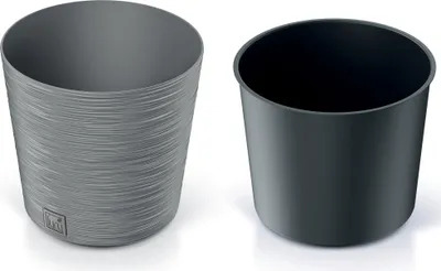 Two planters are shown against a white background. The planter on the left has a textured surface, while the planter on the right is smooth.