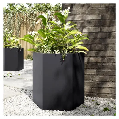 Produktbild von Pflanzkübel 2 Stück Hochbeet Metall Blumenkasten Pflanzbeet Frühbeet Gartenbeet Pflanzkasten Gemüsebeet Blumenbeet für Terrasse Garten Schwarz Sechseckig 46x40x45 cm