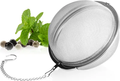Produktbild von com-four® Teesieb aus rostfreiem Edelstahl 304 - großes Teeei für losen Tee, Kräuter und Gewürze - feinmaschiger Teefilter mit Kette - Gewürzsieb - Kräutersieb