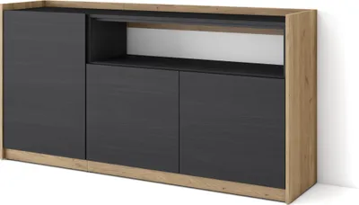 Produktbild von Sideboard, Highboard, 156x37x80cm, 3 Türen, Wohnzimmer, Küche, Schwarz Eiche