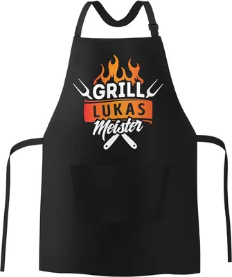 Produktbild von Grill-Schürze für Männer Grillmeister und eigener Name personalisierbares Design Baumwoll-Schürze Moonworks® schwarz unisize