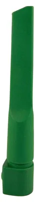 A green nozzle attachment for a vacuum cleaner.