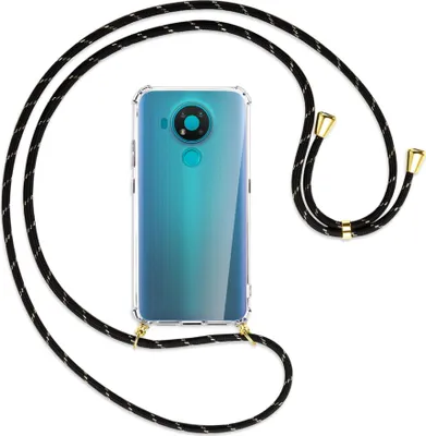 Produktbild von Handykette Backcover-Schutzhülle mit Band (Metall goldfarben) für Nokia 3.4 - schwarz/gold