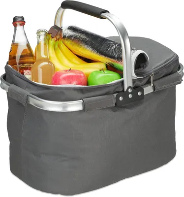 Immagine prodotto di Borsa termica pieghevole per la spesa - Maniglia - 27 litri - Cesto isolante - Poliestere - Alluminio - Grigio