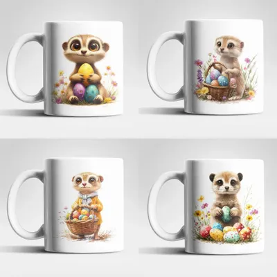 Produktbild von Ostern Erdmännchen Ostereier Kaffeetasse Teetasse Tasse Geschenkidee 325 ml – 4er Set