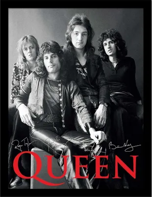 Immagine prodotto di Queen - Poster incorniciato con foto di gruppo PM12259 (45 cm x 35 cm) (Nero/Bianco/Rosso)
