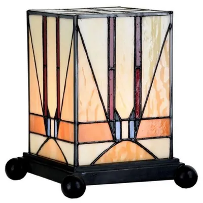 Image de Casa Padrino Lampe de Table Tiffany de Luxe Multicolore / Noir 15 x 15 x H. 25 cm - Lampe de Bureau - Lampe Déco de Salon - Luminaires Tiffany