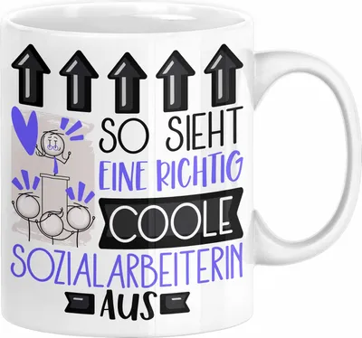 Produktbild von Sozialarbeiterin Geschenk Tasse Geschenkidee für Sozialarbeiterin Geburtstag Weihnachten Spruch So Sieht Eine Richtig Coole Sozialarbeiterin Aus Kaffee-Becher  (Weiß)