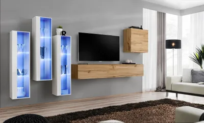 Produktbild von Wohnzimmermöbel Designer Wohnwand TV Ständer Hochglanz Sideboard Wand Schrank
