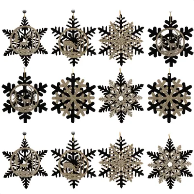 Produktbild von com-four® 12x Tannenbaumschmuck Holz-Anhänger Set - Weihnachtsbaumschmuck zum Dekorieren - Christbaumschmuck im Schneeflockendesign