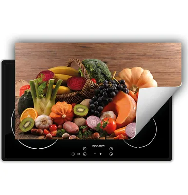 Produktbild von DarHaus Herdabdeckplatte 90x52 cm Anti Rutsch Matte Aufrollbar, Gemüse - Holz