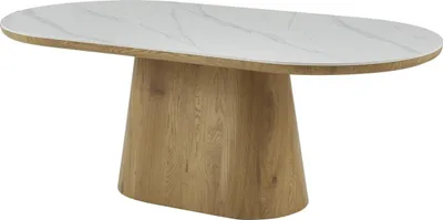 Image de Table de repas en bois ovale en céramique "Bellagio" - 8 places - Blanc et marron