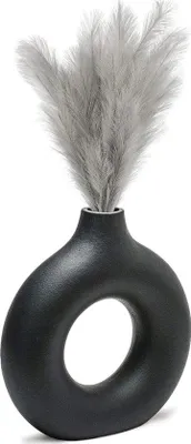 Produktbild von Famanu Vase für Pampasgras - Mattschwarz, Donut-Design, Moderne Dekoration