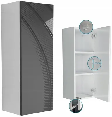 Produktbild von Hängende Badezimmerkommode 30 cm für das Bad 30x80x25 Weiß + Grau Hochglanz
