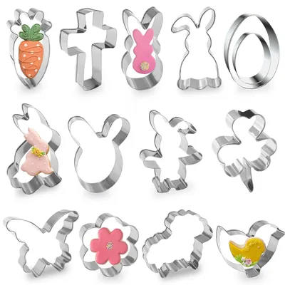 Produktbild von 14-teiliges Osterkeksform-Set, Hasenformen aus Edelstahl, Ostereierformen für Osterkekse (14)