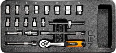 Image de NEO TOOLS Clé à douille 1/4", jeu de 19 pièces, insert