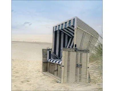 Produktbild von Quadratisches Glasbild Maritim Strandkorb Blau-Weiß Gestreift 20x20 cm