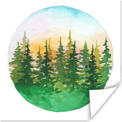Produktbild von MuchoWow® Poster Aquarell - Wald 75x75 cm - Wand Dekoration