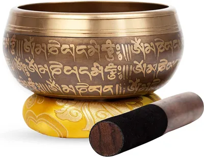 Produktbild von Große tibetische Klangschalen-Set – einfach zu spielen – Mantra-Design, Achtsamkeit, Meditation, Heilklang, Geschenk von Himalayan Bazaar