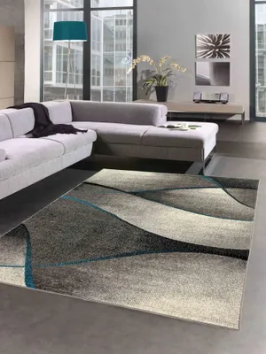 Produktbild von Teppich Wohnzimmer modernes Wellen Design in grau anthrazit blau - pflegeleicht Größe - 200x280 cm