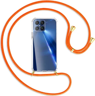Produktbild von Handykette Backcover-Schutzhülle mit Band (Metall goldfarben) für Honor X8 - neonorange