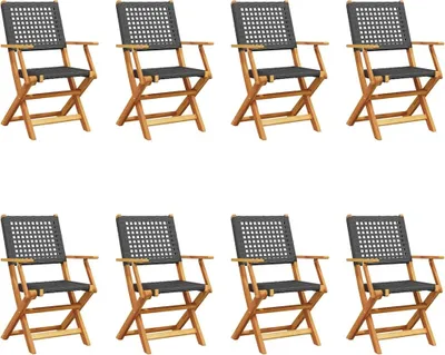 Produktbild von vidaXL Gartenstühle 8 Stk. Klappbar Schwarz Poly Rattan & Massivholz