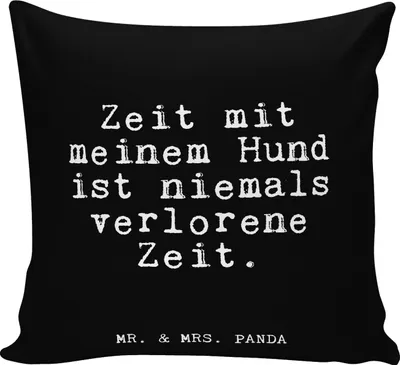 Produktbild von Mr. & Mrs. Panda Kuschel Kissen Zeit mit meinem Hund... - Schwarz - Geschenk, Spruch, Hund, Deko, kuschelkissen 40x40, für sofa, Polster, Herrchen, Sofakissen, Liebe
