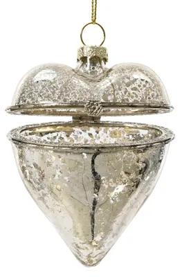 Obrázok produktu pre Vianočná sklenená ozdoba OPENING HEART, 8x7x4cm, strieborná, KSD