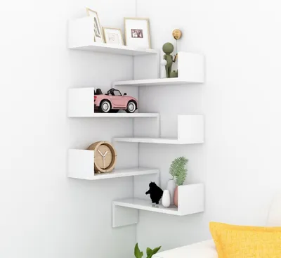 Produktbild von vidaXL Wand-Eckregale 2 Stk. Hochglanz-Weiß 40x40x50 cm Holzwerkstoff