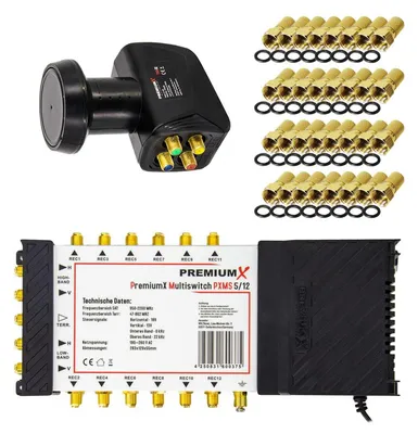 Produktbild von PremiumX Multischalter Set 5/12 Multiswitch SAT Quattro LNB 32x F-Stecker