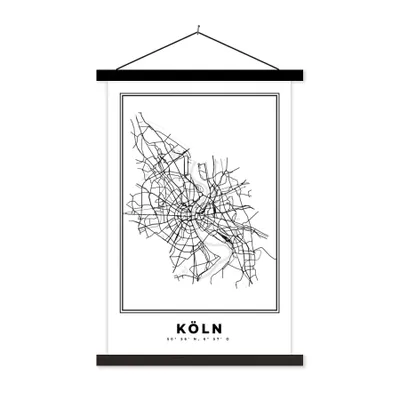 Produktbild von MuchoWow® Textilposter Karte - Stadtplan - Köln - Deutschland - Schwarz und weiß 40x60 cm mit schwarzem Rahmen - Wanddekorationen