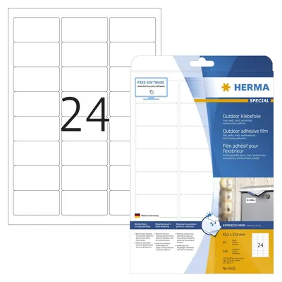 Produktbild von Etiketten A4 Outdoor Klebefolie weiß 63,5x33,9 mm Folie matt 240 St.