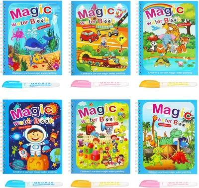 Productafbeelding van Waterkleurboeken, 6 stuks, magisch kleurboek met waterstift, herbruikbaar, voor kinderen, A5