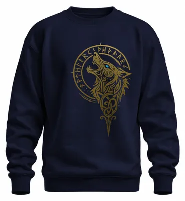 Produktbild von Wikinger Wolf Nordischer Fenrir Runen Wolfskopf Keltisch Sweatshirt Pullover, Navy, XL