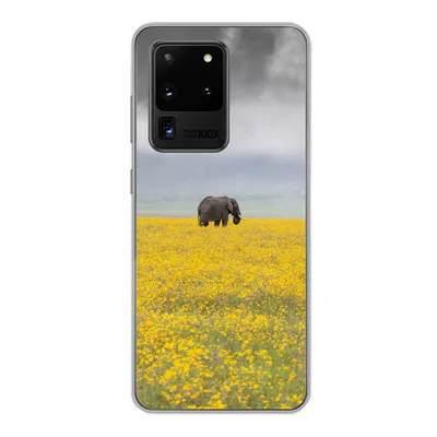 Produktbild von MuchoWow® Handyhülle Schutzhülle Hülle für Samsung Galaxy S20 Ultra Elefant - Blumen - Natur - Gelb - Tiere Silikon Softcase Handy Hülle - Karteninhaber