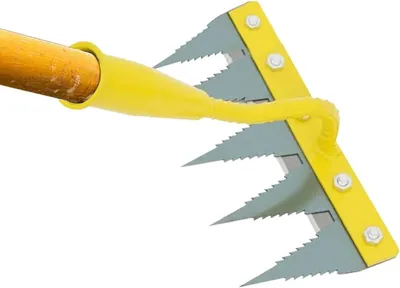 Obrázok produktu pre Kultivátor na buriny, motyka s 5 zubami, ergonomická rukoväť, záhradné náradie, žltá, strieborná