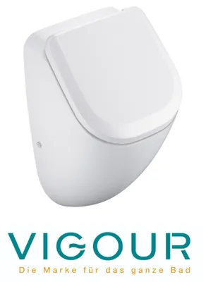 Produktbild von VIGOUR DERBY Urinal Zulauf verdeckt mit SoftClose Deckel & Befestigungssatz, spülrandlos weiß