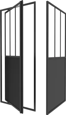 Image de Pack Porte de Douche Pivotante et Retour 'Type Atelier' - Noir Mat - 80x80x200 cm
